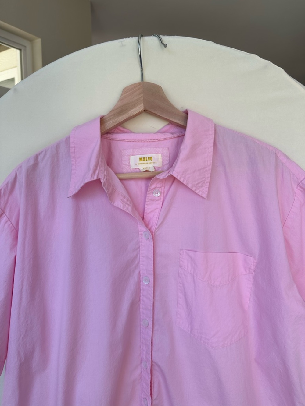 Maeve Oversized Short Sleeve Poplin Pink Button Down Shirt size S - Picture 4 of 5
